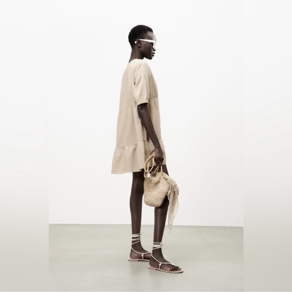 Zara Linen Blend Tiered Dress in Sand - Picture 6 of 7